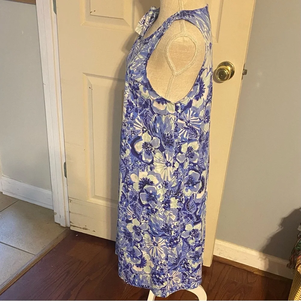 Lilly Pulitzer Blue and White Floral Tie-Shoulder Midi Dress, size L - Picture 4 of 5